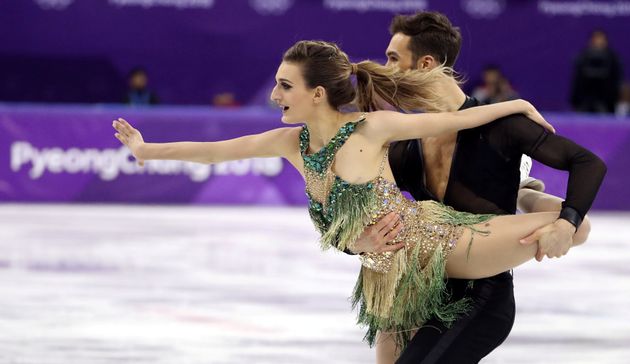 Guillaume Cizeron and Gabriella Papadakis of France perform at the Ice Dance Short Dance competition during the Pyeongchang 2018 Winter Olympics on February 19, 2018.