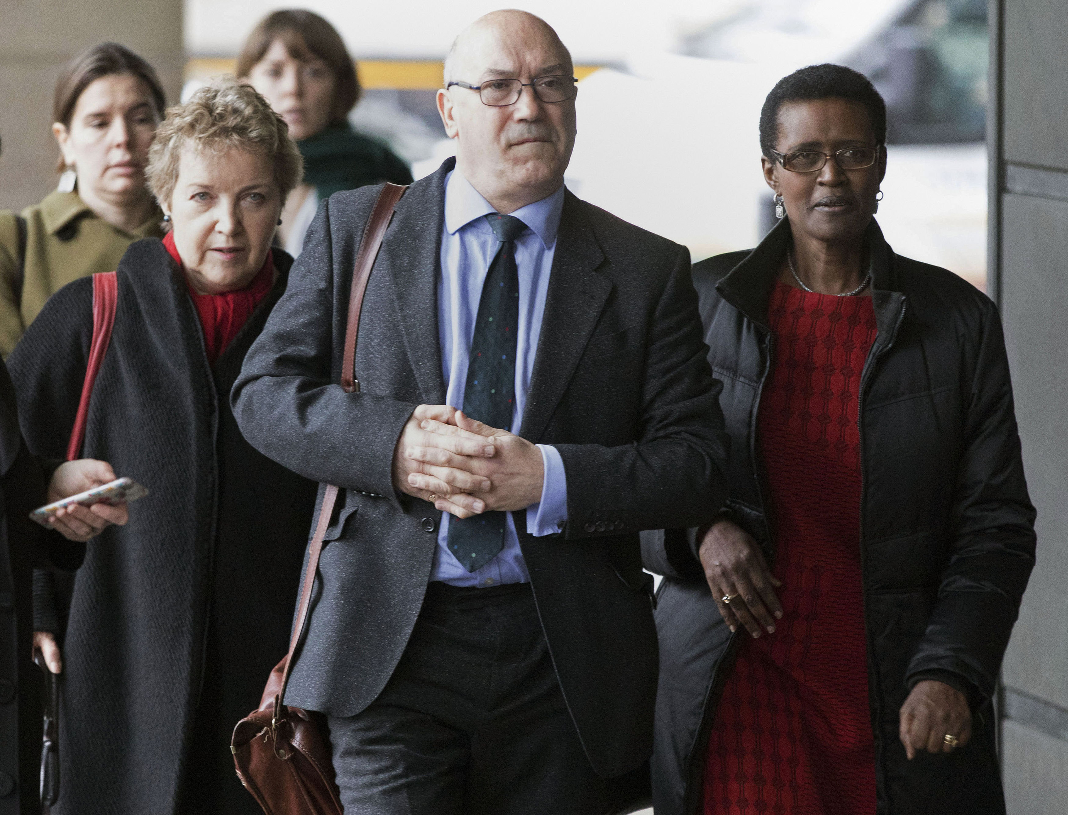 <strong>Caroline Thomson, <i>left</i>, Oxfam's chair of trustees accompanies Mark Goldring, <i>centre</i>, Oxfam's CEO, with Winnie Byanyima, <i>right</i>, Oxfam's head of international, at Parliament on Tuesday</strong>