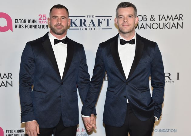 Russell Tovey (right) and Steve Brockman attend the Elton John AIDS Foundation’s 25th anniversary gala in November 2017.