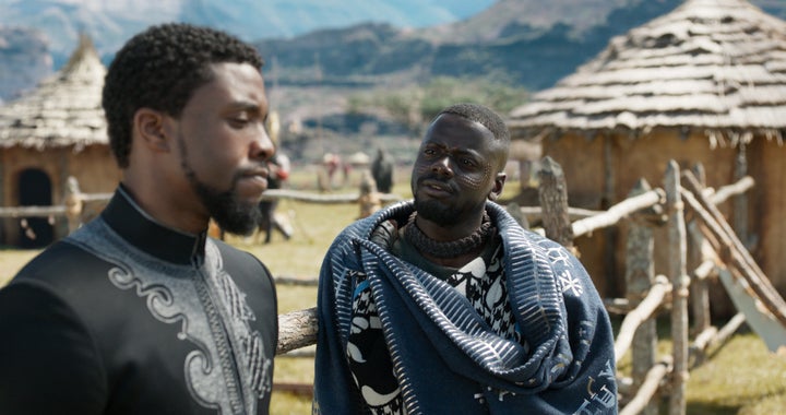 T'Challa (Chadwick Boseman) and W'Kabi (Daniel Kaluuya) in "Black Panther."