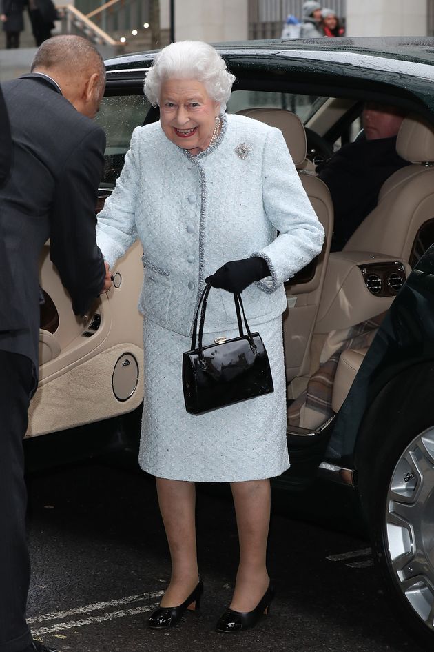 Queen Elizabeth II attends the Richard Quinn show on Feb. 20.