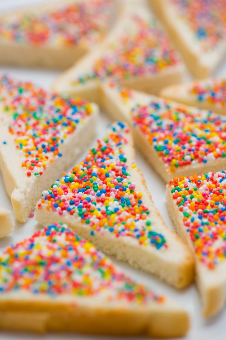 Can't look away from this "fairy bread," a dish in Australia and New Zealand consisting of white bread, butter, and sprinkles.