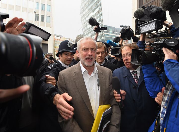 Jeremy Corbyn speaks to the TV cameras outside Labour's NEC in 2016