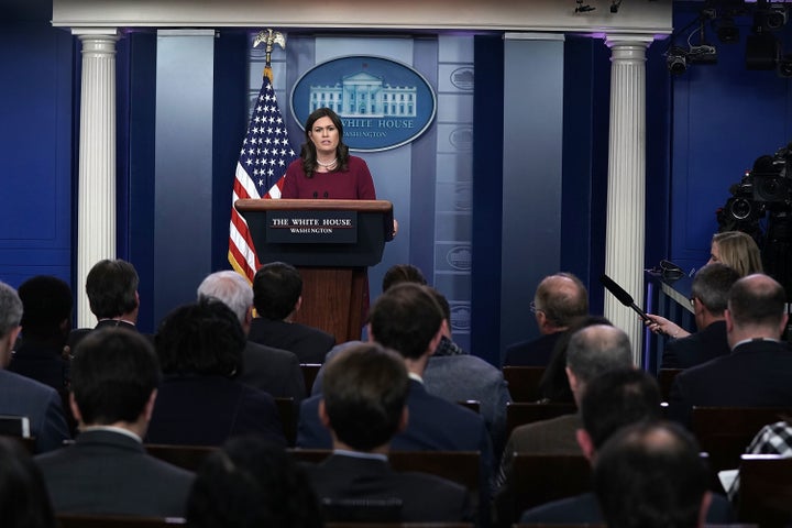 White House press secretary Sarah Huckabee Sanders at the daily news briefing last week.