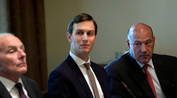 White House Chief of Staff John Kelly, left, senior adviser Jared Kushner and economic adviser Gary Cohn at a White House meeting on Sept. 7.