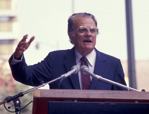 Graham became the first clergyman to be granted a star on the Hollywood Walk of Fame for his work as a minister. He's seen attending that ceremony in 1989 in Hollywood, California.