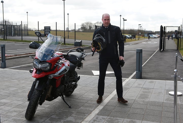 Prince William at Triumph Motorcycle in Hinckley, England. 