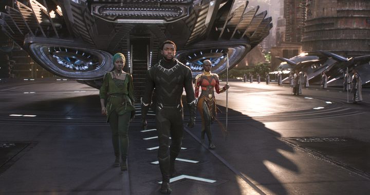 Lupita Nyong'o, Chadwick Boseman and Danai Gurira in "Black Panther."