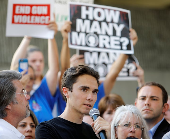 David Hogg, a senior at Marjory Stoneman Douglas High School, speaks at a rally in Fort Lauderdale, Florida, three days after the shooting at his school.