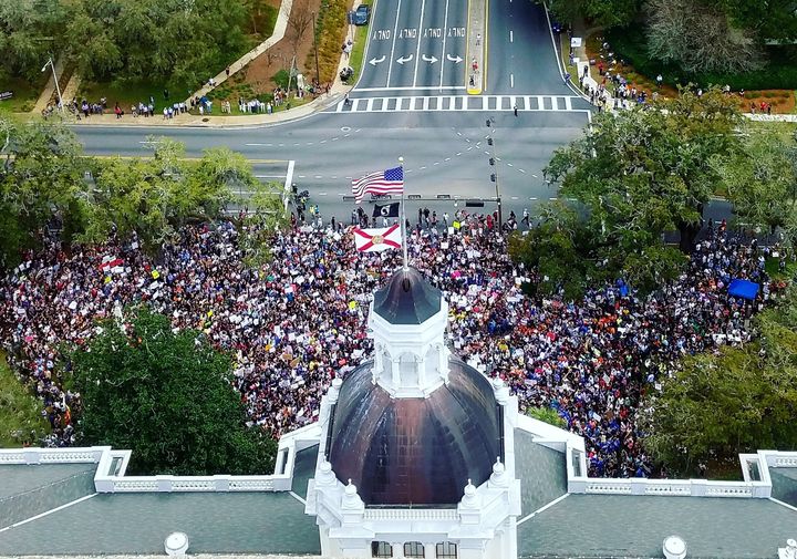 Students rally in front the Florida State Capitol in Tallahassee. 