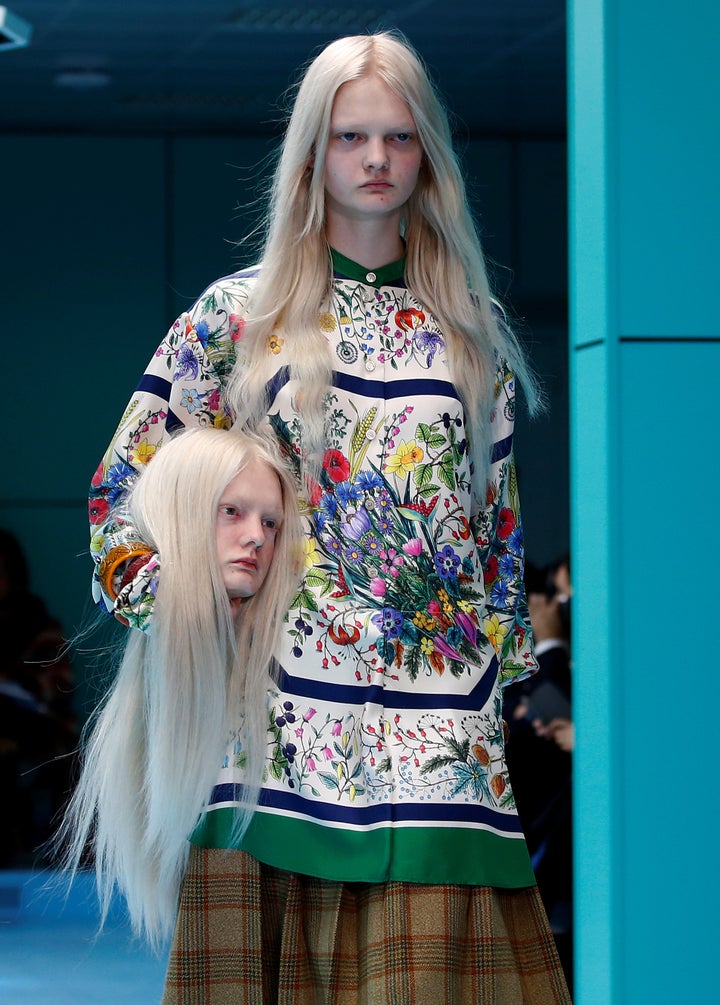 A model presents a creation from the Gucci Autumn/Winter 2018 women's collection during Milan Fashion Week on Feb. 21, 2018.