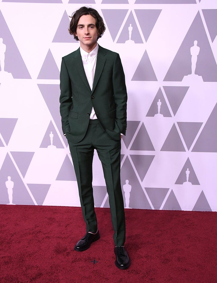 Timothée Chalamet arrives at the 90th Annual Academy Awards Nominee Luncheon.