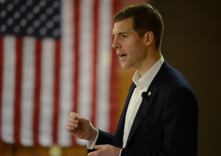 Conor Lamb gestures as he delivers a speech at his campaign rally in Houston, Pennsylvania, on Jan. 13, 2018.