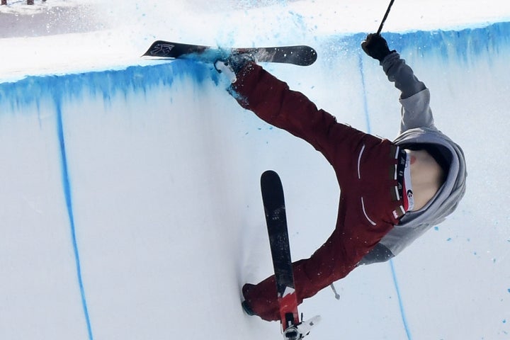 Torin Yater-Wallace of the United States crashes into the lip of the halfpipe at the Games in Pyeongchang.