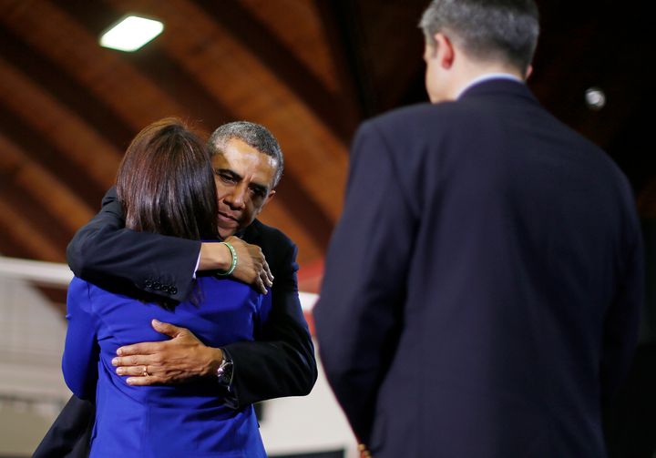 President Obama hugs the mother of one of those killed during the Sandy Hook shooting