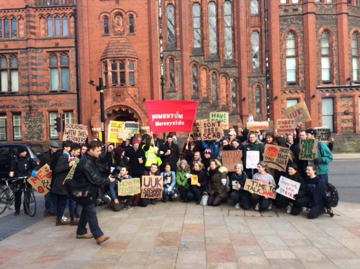 Students at the University of Liverpool gather in solidarity to support their lecturers