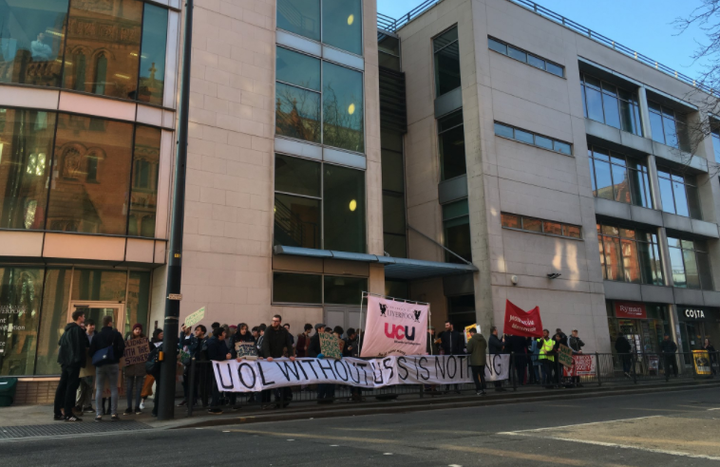 Students and lecturers on the picket line at the University of Liverpool