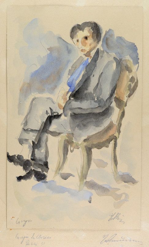 Γιώργος Μπουζιάνης, «Giorgio de Chirico» (1931). Aκουαρέλα σε χαρτί, 52 x 31 εκ.