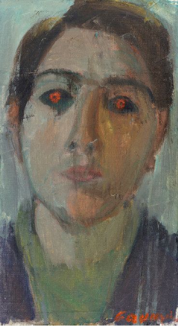 Εδουάρδος Σακαγιάν, «Αυτοπροσωπογραφία με κόκκινα μάτια». Λάδι σε καμβά, 30 x 16,5 εκ.