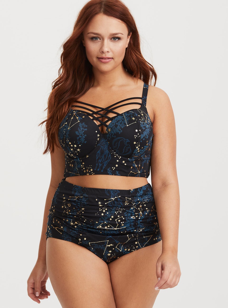 Plus Size - Black Floral Strappy Push-Up Balconette Bikini Top - Torrid