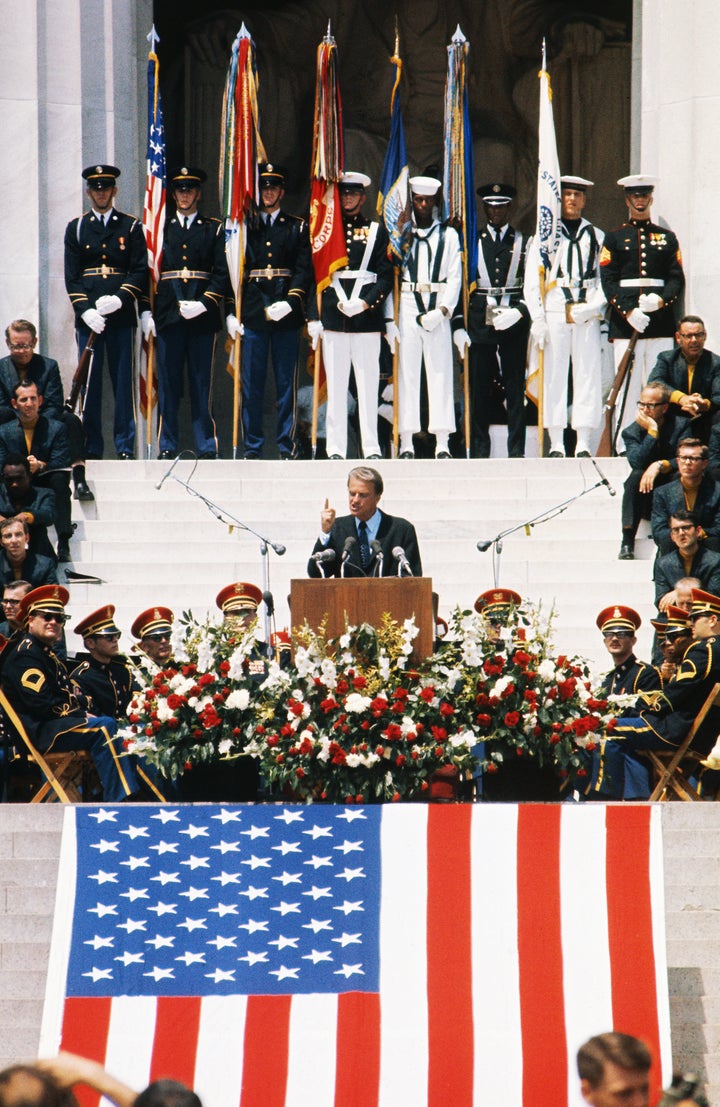 Billy Graham speaks at the Lincoln Memorial on July 4, 1970: "I submit that we can best honor America by rededicating ourselves to God and the American dream."