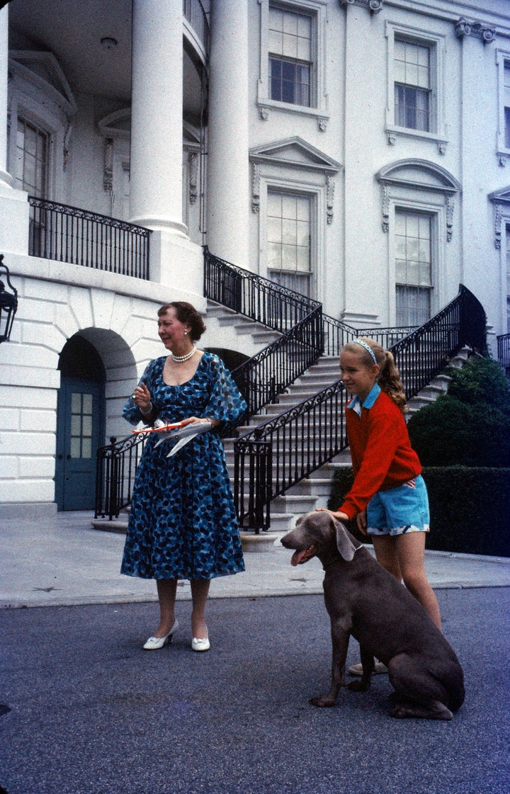 First Lady Mamie Eisenhower with Heidi and her granddaughter Barbara Anne in 1958.