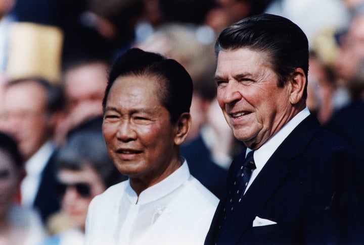 Former U.S. President Ronald Reagan with former Philippine President Ferdinand Marcos on Sept. 16, 1982.