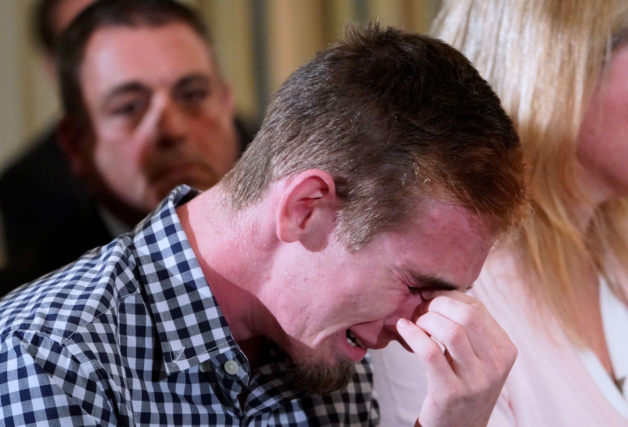 Stoneman Douglas shooting survivor Samuel Zeif is overcome with emotion during a listening session on gun violence with President Trump.