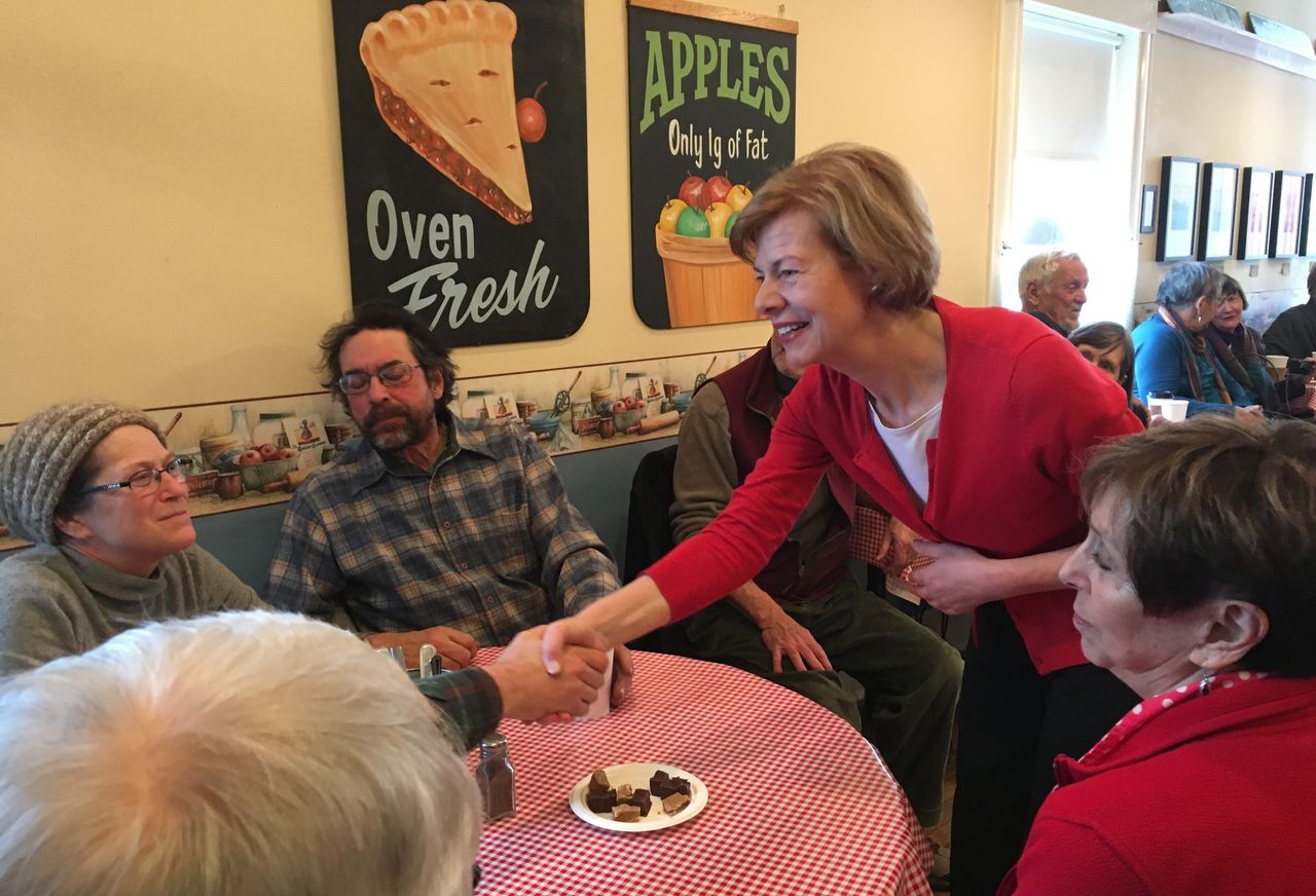 Sen. Tammy Baldwin (D-Wis.) met with Pepin County Democrats at Stockholm Pie and General Store.