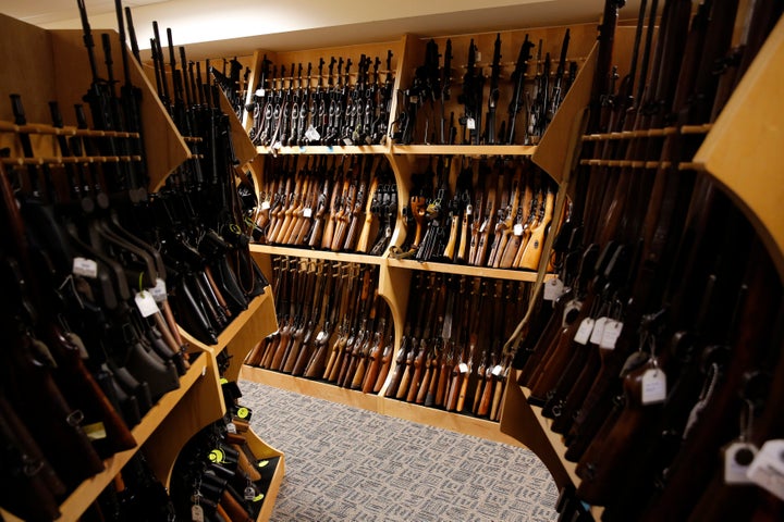 Firearms line the shelves in the gun library at the U.S. Bureau of Alcohol, Tobacco, Firearms and Explosives National Tracing