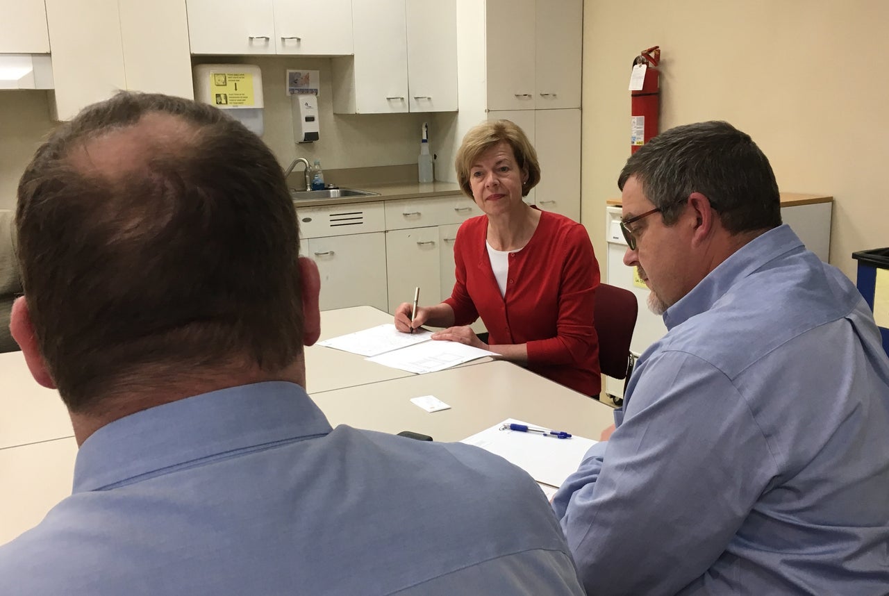 Sen. Tammy Baldwin (D-Wis.) met with dairy farmers in Altoona, Wis.