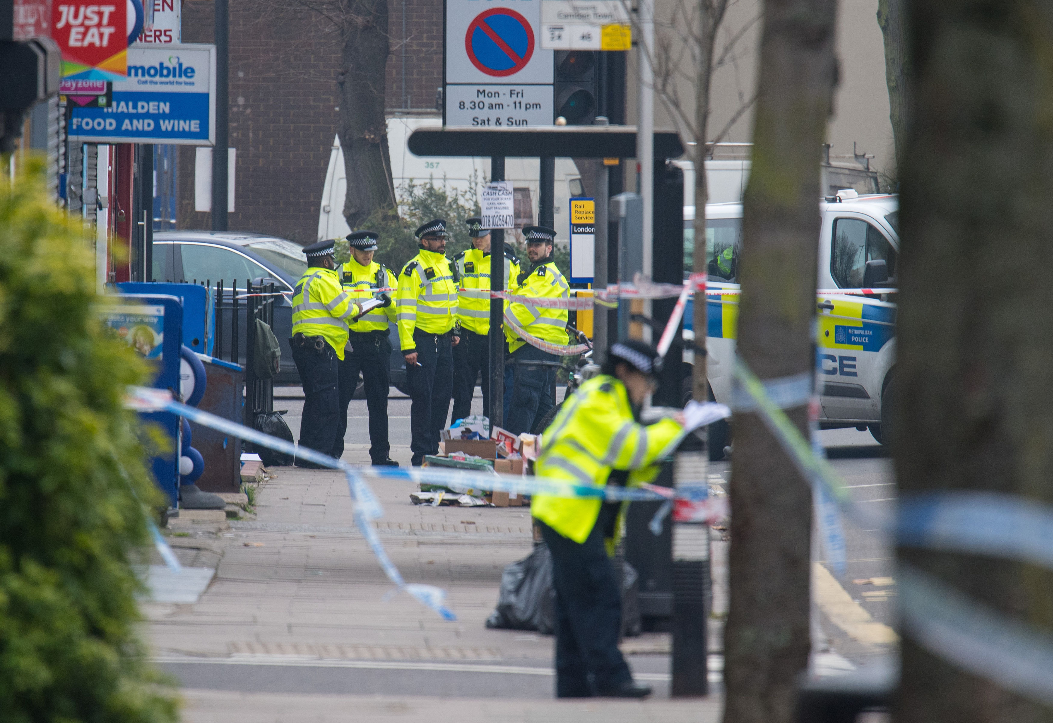 <strong>Police are the scene of one of the three stabbings, on Malden Road, Camden</strong>