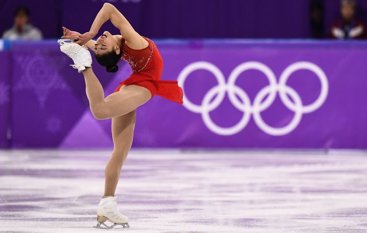 Mirai Nagasu competes in the women's single skating free skating event during the 2018 Winter Olympic Games on Feb. 23, 2018.