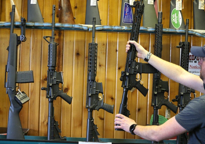 Semi-automatic AR-15 assault weapons for sale at a Utah shooting range and gun shop. An AR-15 was used in the fatal