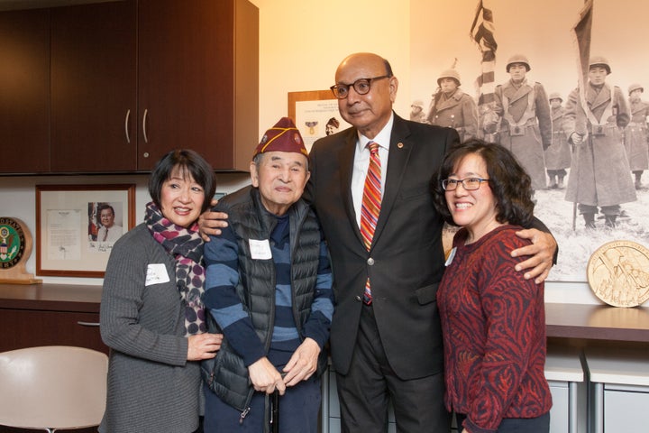 Khizr Khan visits with members of the Japanese-American community in Seattle on Feb. 19, 2018.