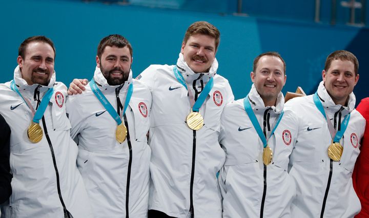 Joe Polo, John Landsteiner, Matt Hamilton, Tyler George and skip John Shuster won gold for Team USA in the men's curling event.