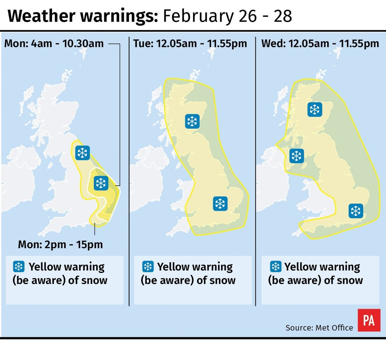 <strong>The Met Office has issued a yellow warning for snow.</strong>