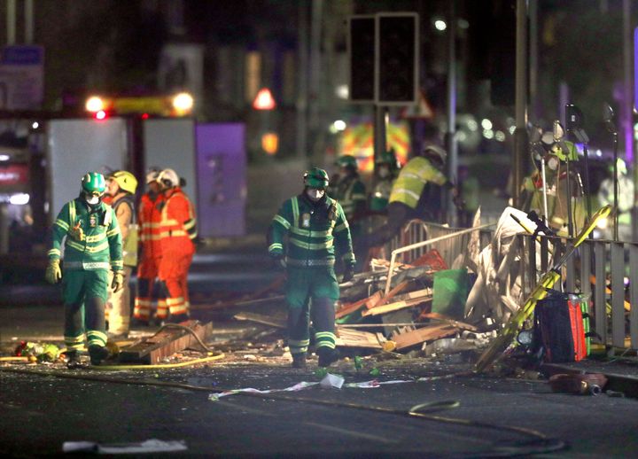 Emergency personnel at the scene on Hinckley Road in Leicester.