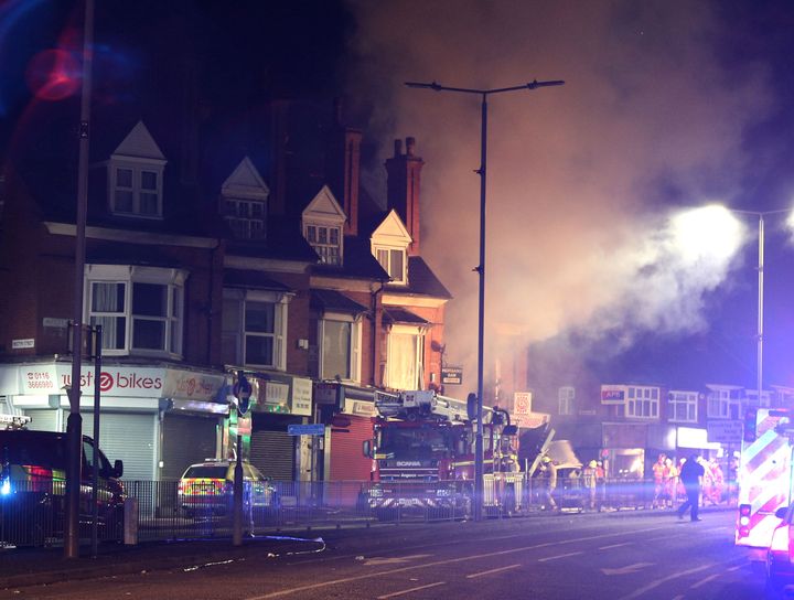 The scene on Hinckley Road in Leicester, after a 'major incident' was declared by police.