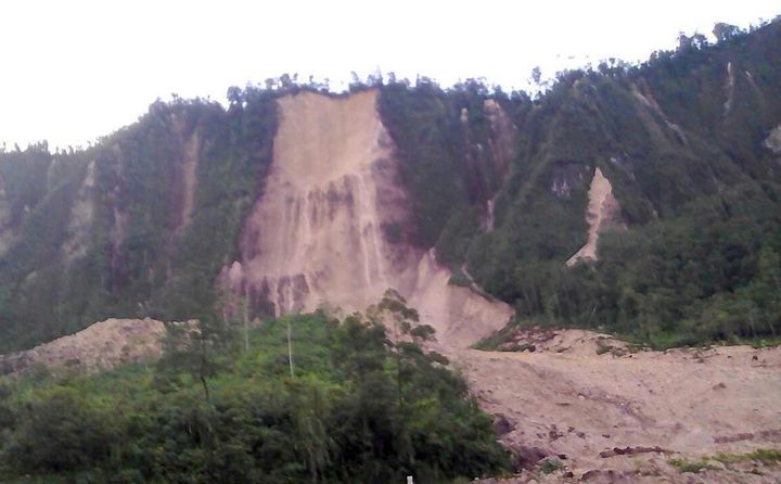 A road near the township of Tabubil was damaged in a landslide that was sparked by a strong earthquake on Feb. 26, 2018.