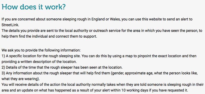 When a rough sleeper is reported via the Streetlink app, the details are sent to the local authority concerned