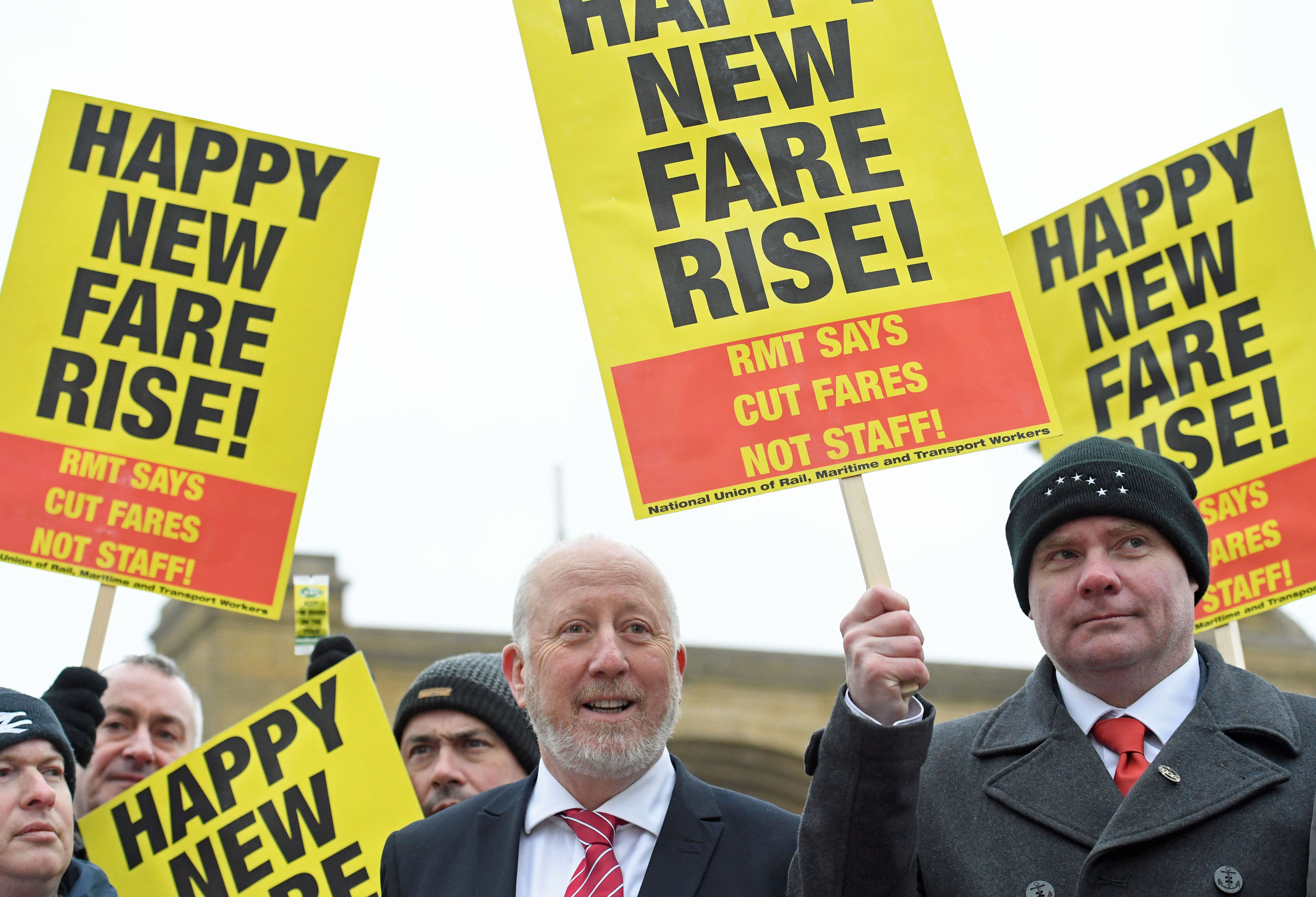 <strong>Shadow transport secretary Andy McDonald with protesters&nbsp;</strong>