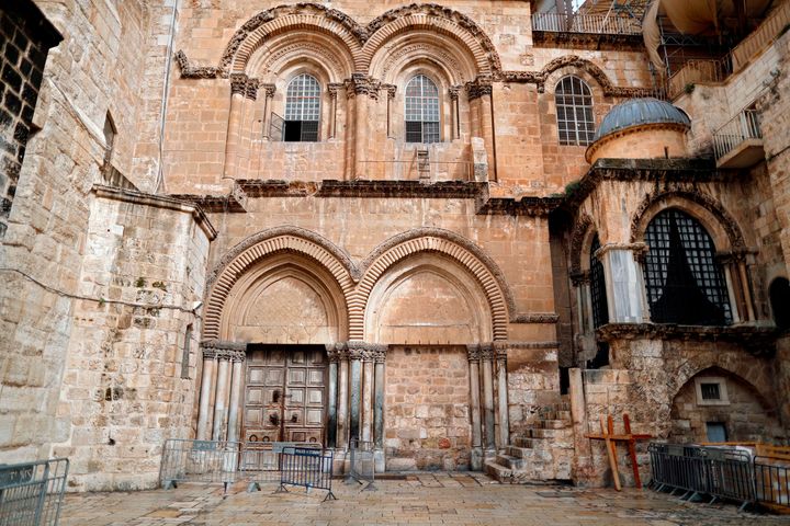 The courtyard of the Church of the Holy Sepulchre in the Old City of Jerusalem is seen empty on February 26, 2018.