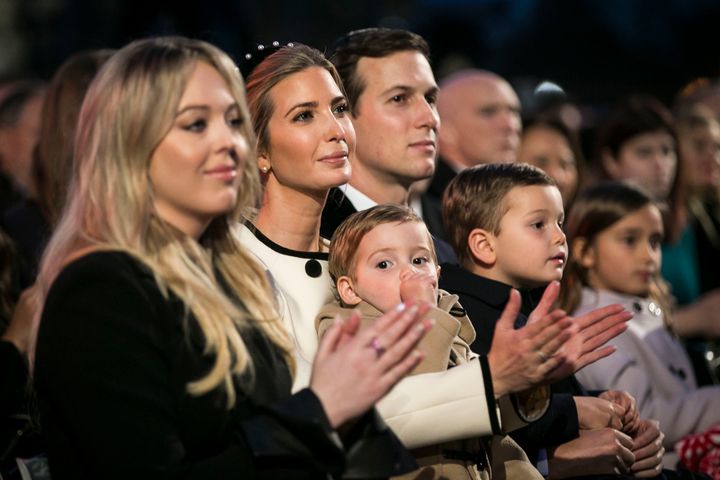 The president's family has wealthy forebears to thank for its boost in life. From left, Tiffany Trump, Ivanka Trump and Jared Kushner with the three Kushner children.