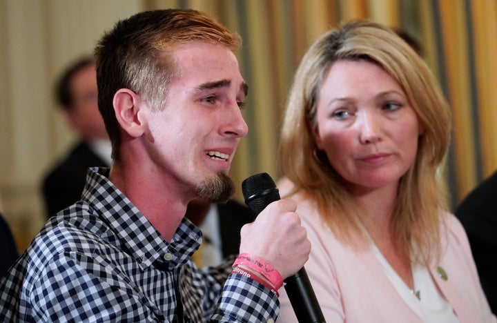 Parkland school shooting survivor Samuel Zief joined Nicole Hockley, whose child was killed in the Sandy Hook Elementary School shooting in 2012, at a White House listening session on gun violence with President Donald Trump.