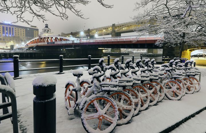 Newcastle Quayside following heavy overnight snowfall which has caused disruption across Britain.