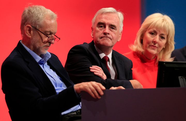 Jeremy Corbyn, John McDonnell and Jennie Formby at party confererence
