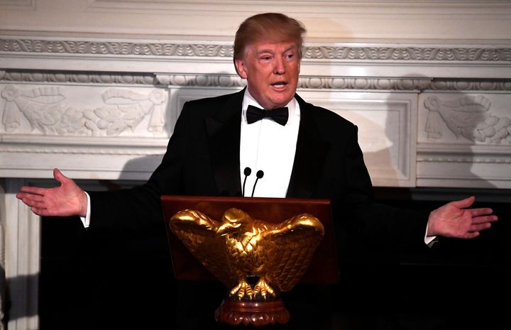 President Donald Trump at at he Governor's Ball at the White House on Sunday. 