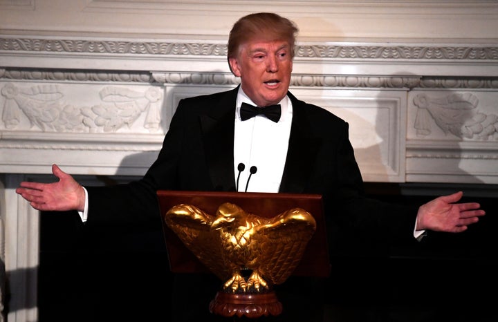 President Donald Trump at at he Governor's Ball at the White House on Sunday.