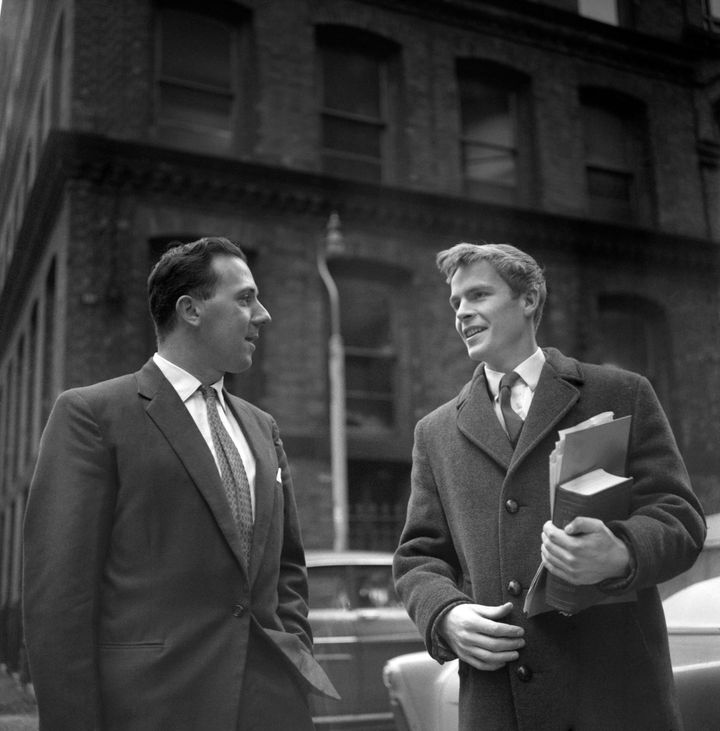 Union Movement candidate Walter Hesketh (left) pictured with his agent Max Mosley in 1961 after the Manchester Moss Side election
